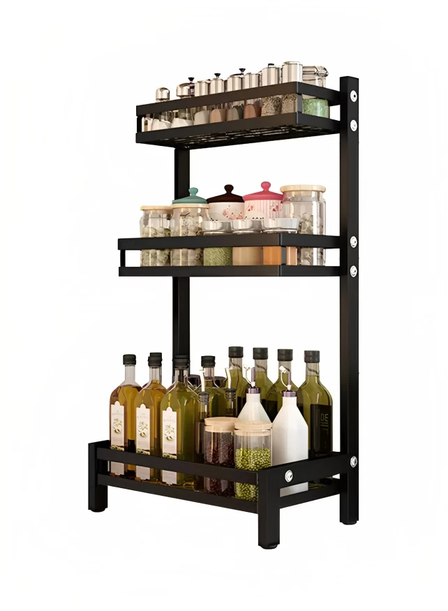 رف منظم توابل المعدن، 3 رفوف - اسود